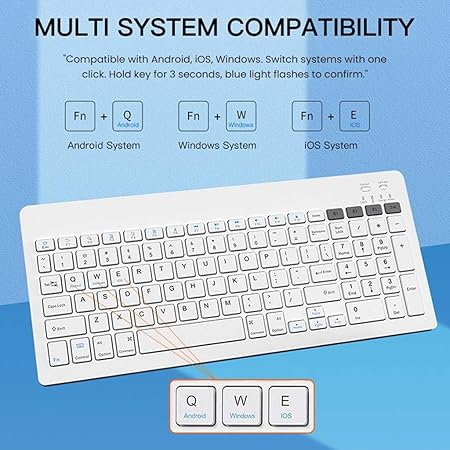 TECPHILE Wireless Keyboard and Mouse Combo, Multi Device Keyboard (3 BT5.0 + 2.4Ghz USB) and Mouse (BT5.0 + USB) Connectivity, Silent Easy Switch, Rechargeable, for Laptop,Mac,Tablet,Computer (White) - Rajputtrade
