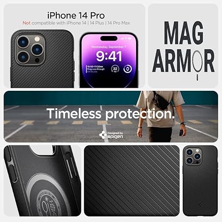 Spigen Mag Armor MagFit Back Cover Case Compatible with iPhone 14 Pro (TPU + Poly Carbonate | Matte Black)