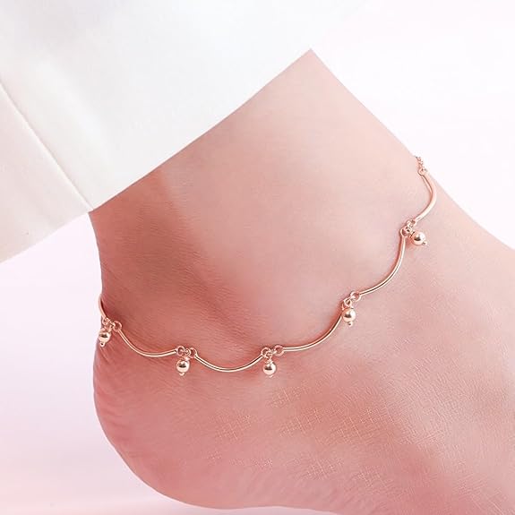 925 Sterling Silver Beads Drop Rose Gold Plating Hanging charm anklet (Single) | Gift for Women & Girls | - Rajputtrade