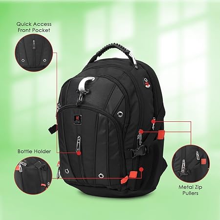 SWISS MILITARY Laptop Backpack: 31L Water-Resistant Bag with USB & Aux Port, Breathable EVA Back, Stylish Travel & Outdoor Backpack for Men & Women - Black - Rajputtrade