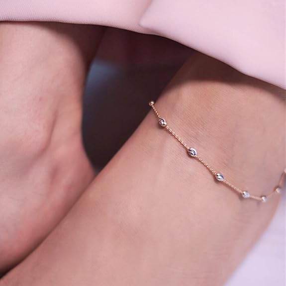 925 Sterling Silver Rose Gold Plating Chain Anklet (Single) | Gift for Women & Girls | - Rajputtrade