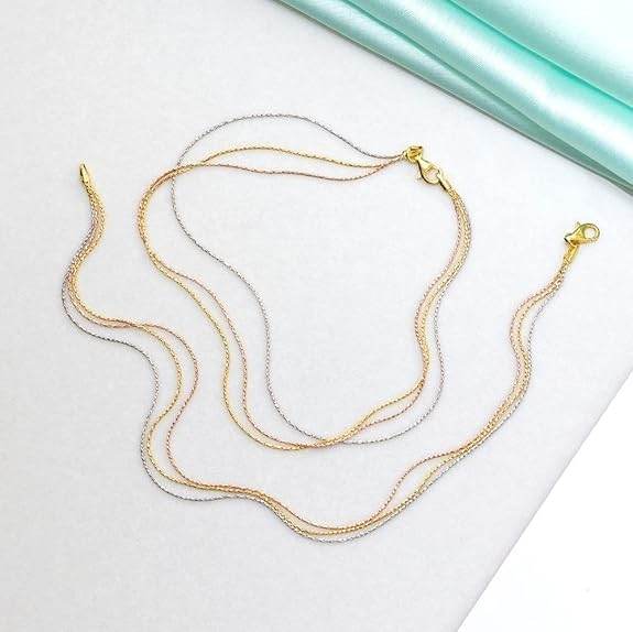 925 Sterling Silver Designer Triple Layered Rhodium, Gold & Rose Gold Plated Chain Anklet (Pair) | With Certificate of Authenticity & 925 Hallmark | Gift for Women & Girls - Rajputtrade