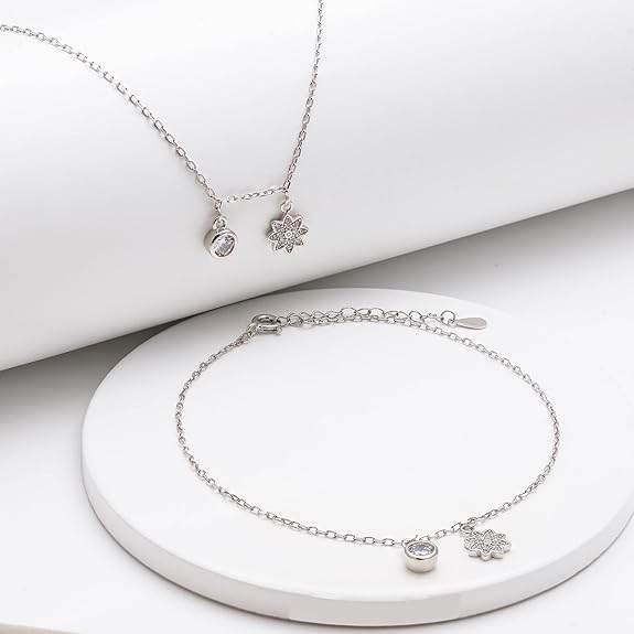 925 Silver Floral Charm Anklet, (Single) Gifts for Girlfriend, Gifts for Women & Girls| - Rajputtrade