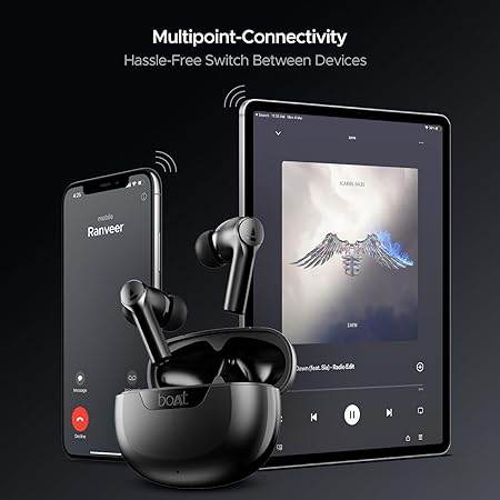 boAt Airdopes 300, Cinematic Spatial Audio, 50HRS Battery, 4Mic AI ENx, Fast Charge, App Support, Low Latency, IPX4, v5.3 Bluetooth Earbuds, TWS Ear Buds Wireless Earphones with mic (Gunmetal Black) - Rajputtrade