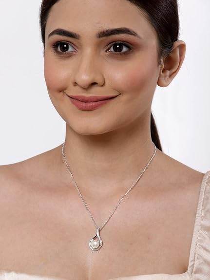 92.5 Sterling Silver Real Pearl Pendant with Chain |Gift for Women and Girls - Rajputtrade
