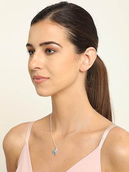 925 Sterling Silver Sky Blue Eye Pendant with Chain Necklace | Rhodium Plated, Swiss Zirconia | Gift for Women & Girls - Rajputtrade