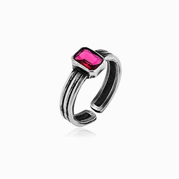 925 Silver Oxidised Silver Fuchsia Ring, Adjustable | Gifts for Women and Girls | - Rajputtrade