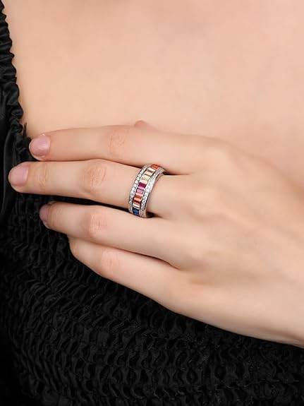 925 Sterling Ring For Women And Girls| Multicolour Cubic Zirconia Finger Ring with Authenticity Certificate | Size – 6 - Rajputtrade
