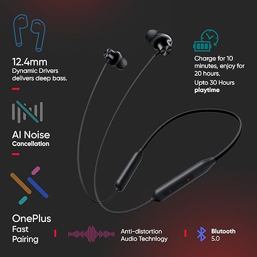 Oneplus Bullets Z2 Bluetooth Wireless Neckband with Mic, Bombastic Bass (Magico Black) - Rajputtrade