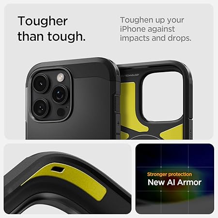 Spigen Tough Armor T (Ai) MagFit Back Cover Case Compatible with iPhone 16 Pro Max (TPU + Poly Carbonate | Black)
