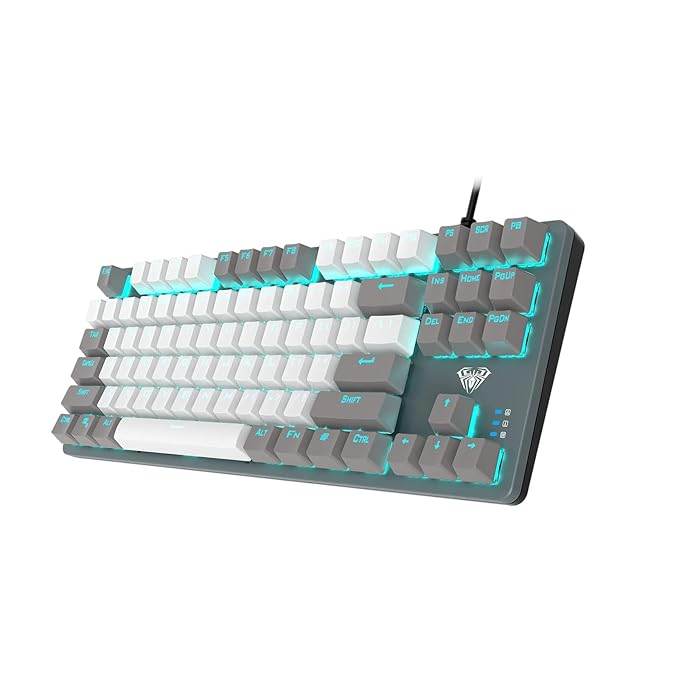 AULA F3287 TKL Tenkeyless Mechanical Wired USB Gaming Keyboard | 8 Different Pre-Set Game Modes Without Numlock Keys (Grey, White) - Rajputtrade