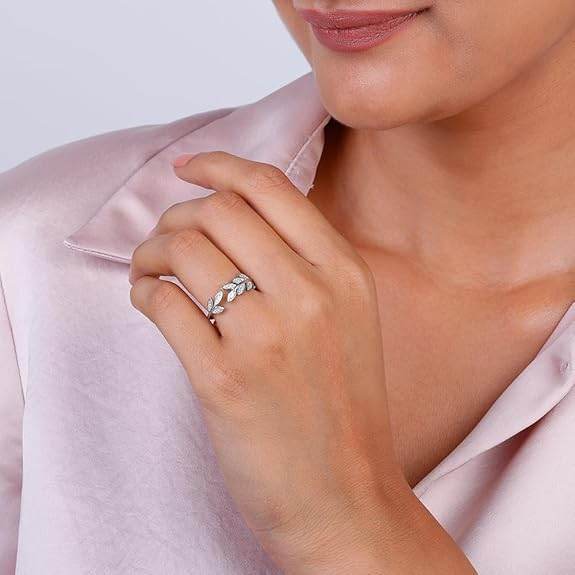 925 Silver Anushka Sharma Zircon Leaf Ring, Adjustable | Gifts for Girlfriend, Gifts for Women and Girls | - Rajputtrade