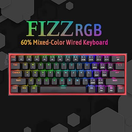 Redragon K617 Fizz 60% Wired RGB Gaming Keyboard, 61 Keys Compact Mechanical Keyboard, (Linear RED Switch), Pro Driver/Software Supported || Black - Rajputtrade