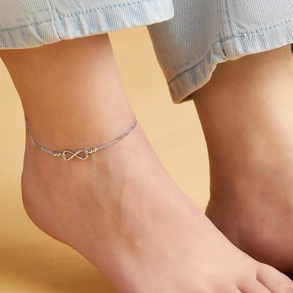 925 Sterling Silver Anklet | Rhodium Plated Precious Cubic Zirconia Women Chain Anklet | Gifts For Women & Girls | - Rajputtrade