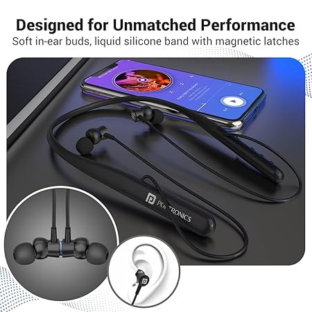 Portronics Harmonics Z4 Wireless Bluetooth 5.3 Neckband in Ear Earphones with Mic, 30Hrs Playtime (Black) - Rajputtrade