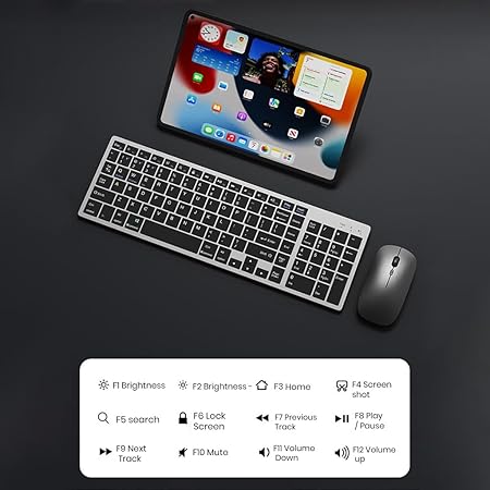 Wireless Keyboard and Mouse Combo, TECPHILE Multi Device Keyboard (3 Bluetooth5.0 + 2.4Ghz USB) Connectivity, Keyboard Protector, Easy Switch, Quiet, Rechargeable, for Computer, Tablet, Mac, Desktop - Rajputtrade