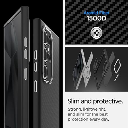 Spigen Enzo Aramid for Samsung Galaxy S24 Ultra Case, Galaxy S24 Ultra Back Cover - Matte Black