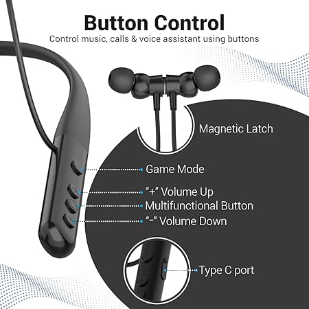 Portronics Harmonics Z4 Wireless Bluetooth 5.3 Neckband in Ear Earphones with Mic, 30Hrs Playtime (Black) - Rajputtrade