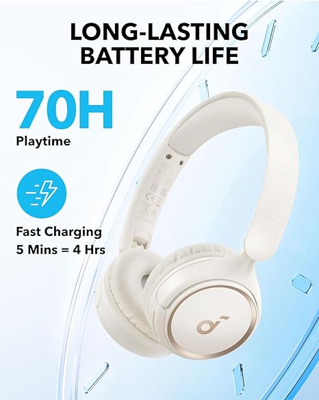 soundcore by Anker H30i Wireless On-Ear Headphones, Foldable Design, Pure Bass, 70H Playtime, Bluetooth 5.3 (White)