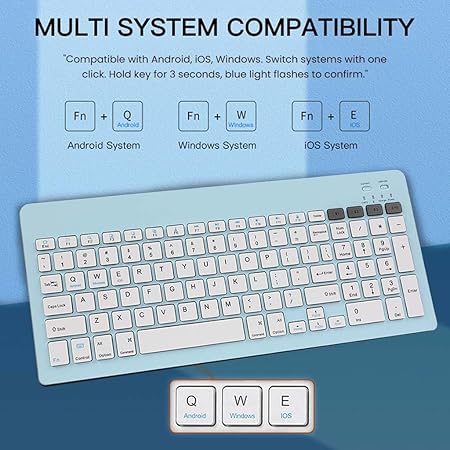 TECPHILE Wireless Keyboard and Mouse Combo, Multi Device Keyboard (3 BT5.0 + 2.4Ghz USB) and Mouse (BT5.0 + USB) Connectivity, Silent Easy Switch, Rechargeable, for Laptop, Mac, Computer Tablet (Blue) - Rajputtrade