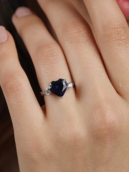 925 Sterling Silver Heart Stone Ring with Adjustable Band | Gift for Women Wife Girls - Rajputtrade