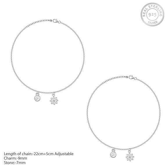 925 Silver Floral Charm Anklet, (Single) Gifts for Girlfriend, Gifts for Women & Girls| - Rajputtrade