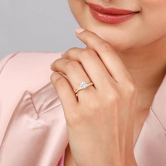 925 Silver Golden Solitaire Glow Ring, Adjustable | Gifts for Women and Girls - Rajputtrade