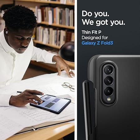 Spigen Thin Fit P for Samsung Galaxy Z Fold 3 5G Case, Galaxy Z Fold 3 5G Back Cover - Black