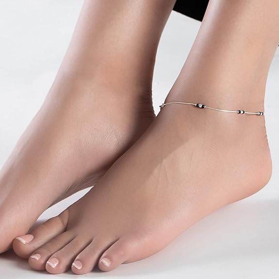 925 Sterling Silver Anklet | Rhodium Plated Precious Cubic Zirconia Women Chain Anklet | Gifts For Women & Girls | - Rajputtrade