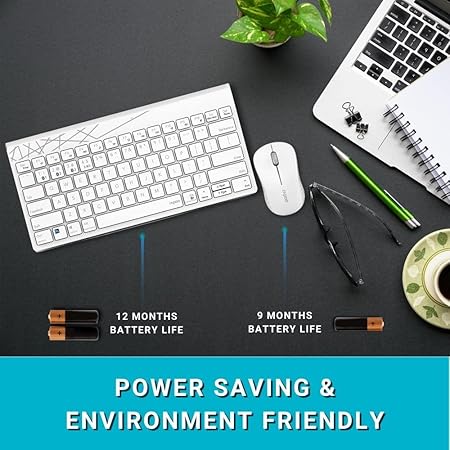 Rapoo 8000M Multi-Mode Keyboard & Mouse Bluetooth 3.0/4.0 Wireless 2.4 GHz 1300 DPI Combo-White - Rajputtrade