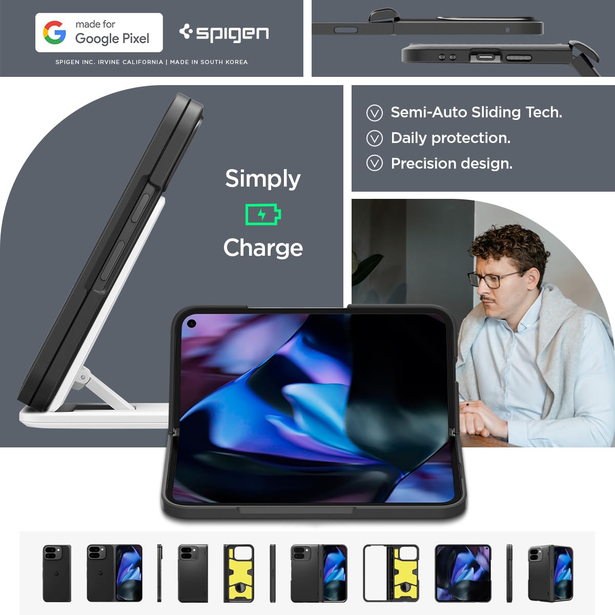 Spigen TPU+PC Slim Armor Pro For Google Pixel 9 Pro Fold Case, Pixel 9 Pro Fold Back Cover - Black