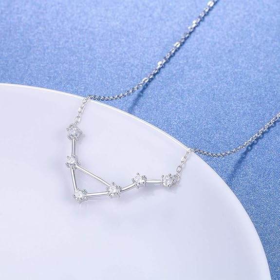 925 Sterling Silver Horoscope Astrology Star Constellation Zodiac Sign Pendant with Chain Birthday Gift for Women and Girls - Rajputtrade