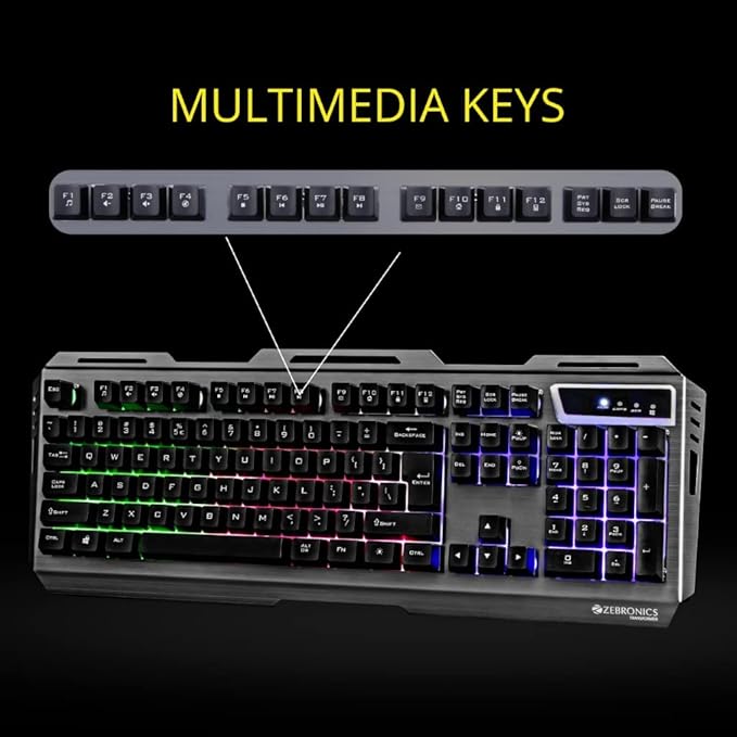 Zebronics Transformer Gaming Keyboard and Mouse Combo,Braided Cable,Durable Al body,Multimedia keys and Gaming Mouse with 6 Buttons, Multi-Color LED Lights, High-Resolution Sensor with 3200 DPI(Black) - Rajputtrade