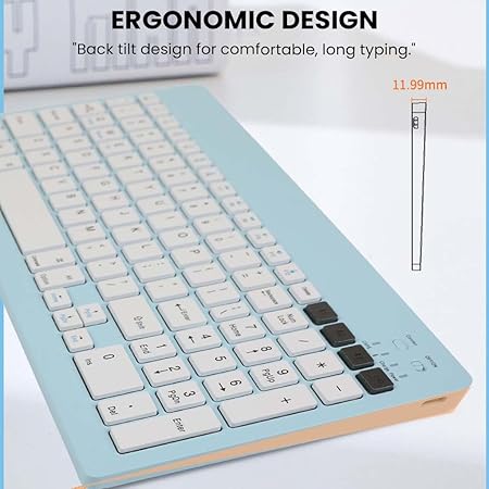 TECPHILE Wireless Keyboard and Mouse Combo, Multi Device Keyboard (3 BT5.0 + 2.4Ghz USB) and Mouse (BT5.0 + USB) Connectivity, Silent Easy Switch, Rechargeable, for Laptop, Mac, Computer Tablet (Blue) - Rajputtrade