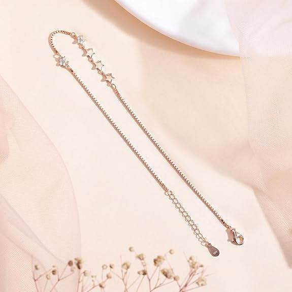 925 Sterling Silver Rose Gold Plating Chain Anklet (Single) | Gift for Women & Girls | - Rajputtrade
