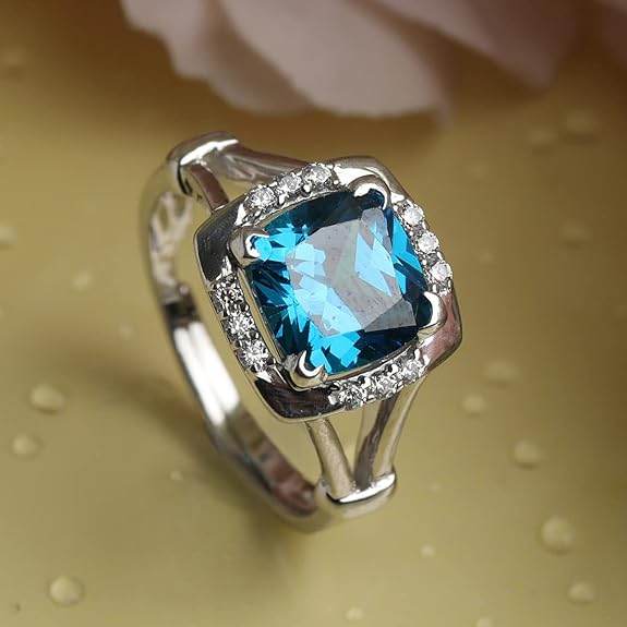 925 Sterling Silver Cushion Stone Ring with Adjustable Band | Gift for Women Wife Girls - Rajputtrade