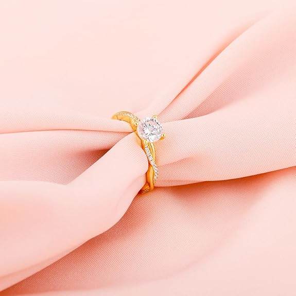 925 Silver Golden Solitaire Glow Ring, Adjustable | Gifts for Women and Girls - Rajputtrade