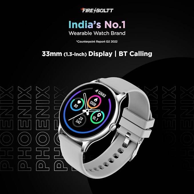 Fire-Boltt Phoenix Smart Watch with Bluetooth Calling 1.3,120+ Sports Modes, 240 * 240 PX High Res (Silver Grey) - Rajputtrade