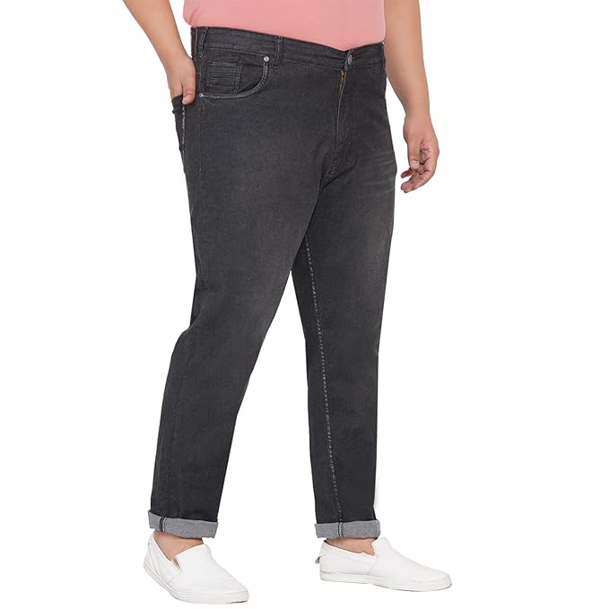 JOHN PRIDE Plus Size Men's Stretchable Mid-Rise Comfort Fit Clean Look Black Cotton Jeans for Men - Rajputtrade