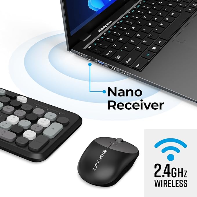 ZEBRONICS Companion 302 2.4GHZ Wireless Keyboard & Mouse Combo with UV Printed Keys,13 Multimedia Keys,800/1400/1600 DPI,High Precision,Advanced Optical Sensor Technology(Black + Grey)
