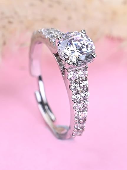Pure 925 Sterling Silver Solitaire Finger Ring with Adjustable Band | Gift for Women Girls Wife Girlfriend | Multiple Design Options - Rajputtrade
