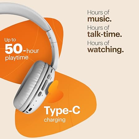 Noise Two Wireless On-Ear Headphones with 50 Hours Playtime, Low Latency(up to 40ms) BT v5.3 (White)