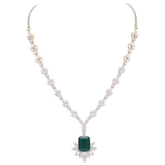 Jewellery Red Ruby Necklace Set Pendant with Earring for Women/Girls (Green-Gold) - Rajputtrade