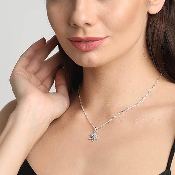 925 Sterling Silver Snowflake Pendant Necklace | with or Without Chain | Gift for Women and Girls - Rajputtrade