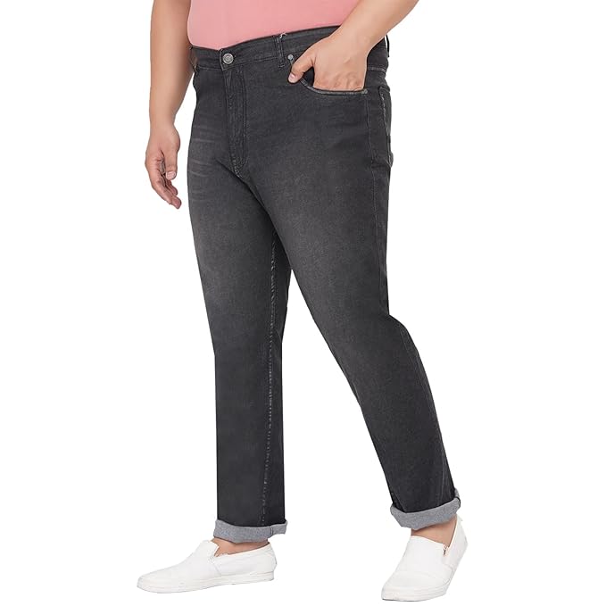 JOHN PRIDE Plus Size Men's Stretchable Mid-Rise Comfort Fit Clean Look Black Cotton Jeans for Men - Rajputtrade