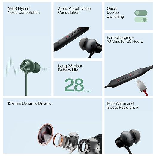 OnePlus Bullets Wireless Z2 ANC Bluetooth in Ear Neckband (Booming Black) - Rajputtrade