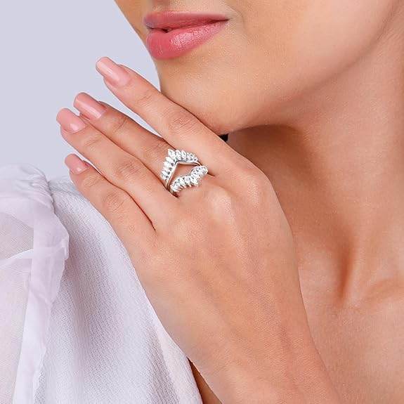 925 Silver Layered Ring Rose Gold 18k Gold Plated Rings | Stacking Ring | Statement Ring | Gifts for Women & Girls - Rajputtrade