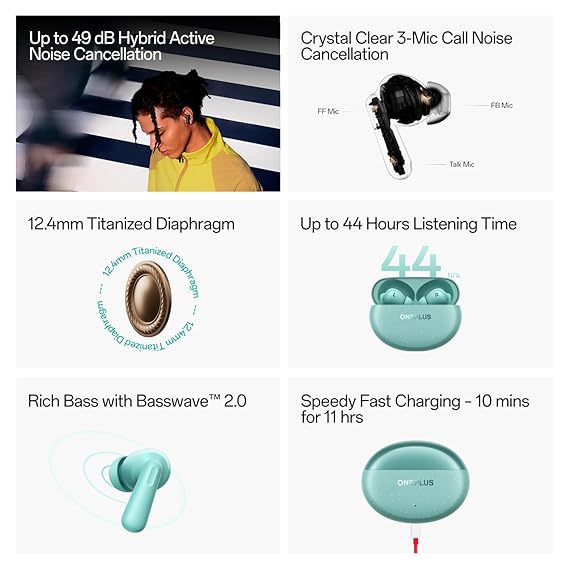 OnePlus Nord Buds 3 Pro Truly Wireless Bluetooth in Ear Earbuds with Upto 49Db Active Noise Cancellation, 10Mins for 11Hrs Fast Charging - Rajputtrade