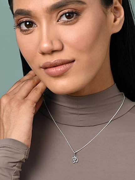 925 Sterling Silver Shine Om Pendant Necklace for Men & Women | With or Without Chain | Religious, Platinum Plated. Swiss Zircon - Rajputtrade