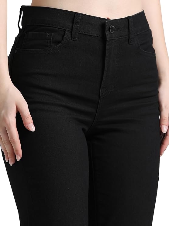 Women Solid Cotton Blend Flared Fit High Rise Black Jeans (Black) - Size 26 - Rajputtrade